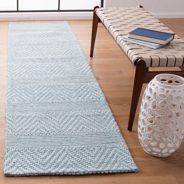 Marbella 2 ft. x 8 ft. Blue Chevron Striped Runner Rug