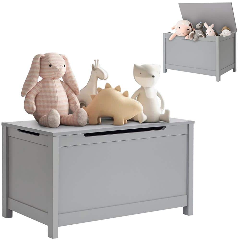 Gray Wooden Storage Organizing Kids Toy Box/Bench/Chest with Safety Hinged Lid for Ages 3+ Children