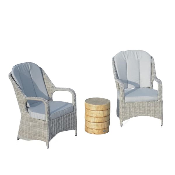 DIRECT WICKER Sugar Grey Semicircle Wicker Outdoor Dining Chair with Grain Wood Color Concrete Round Side Table (3-Pack)