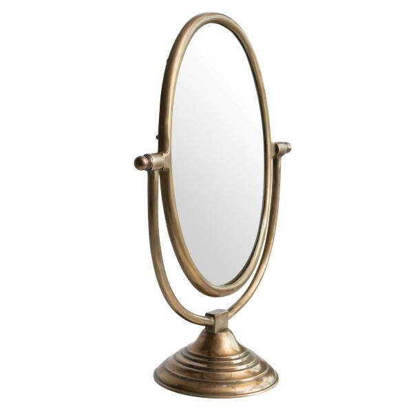 Antique Brass Oval Swivel Vanity Mirror with Aluminum Frame