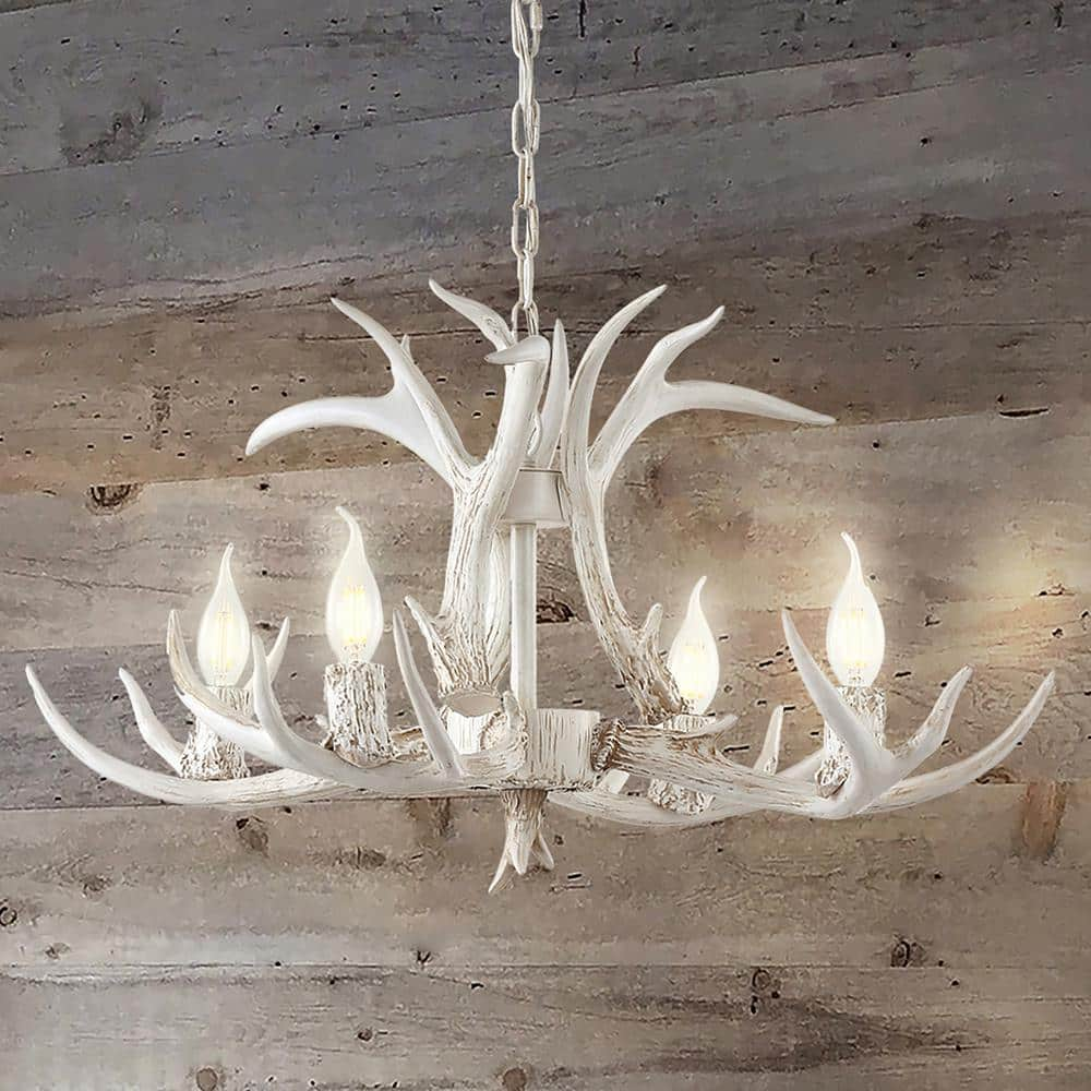 Eldora 26  Adjustable Resin Antler 4-Light LED Chandelier  White