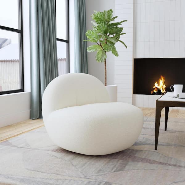 Modern White Sherpa Armless Swivel Accent Chair
