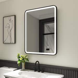 BONIE 28 in. W x 36 in. H Rectangular Framed Anti-Fog LED Wall Bathroom Vanity Mirror in Matte Black
