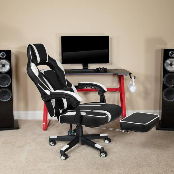 X30 Gaming Chair Racing Office Ergonomic Computer Chair with Fully Reclining Back and Slide-Out Footrest in Black LeatherSoft