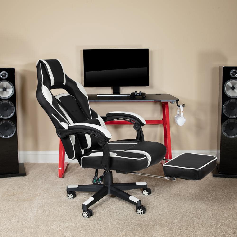 Faux Leather Swivel Ergonomic Gaming Chair in White with Adjustable Arms