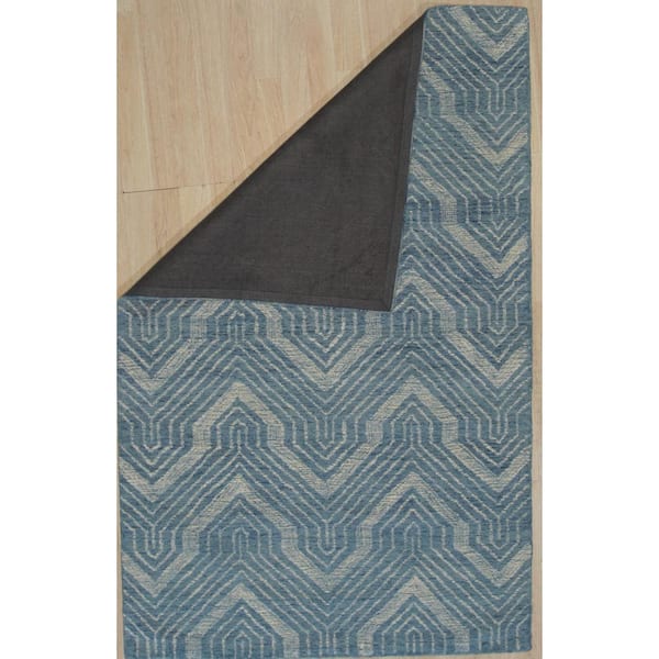Blue 5 ft. x 8 ft. Hand-Tufted Wool Contemporary Transitional Spring Area Rug