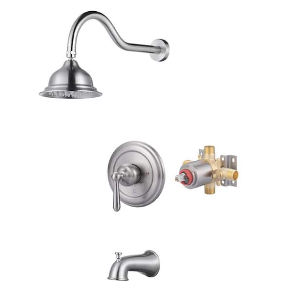 Unbranded Single Handle 1-Spray Tub and Shower Faucet 1.8 GPM with Brass Rough-in. Valve Included in Brushed Nickel