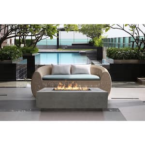 Tiburon 56 in. x 16 in. Rectangle Concrete Natural Gas Fire Pit in Pewter with 27 lbs. Bag of 0.75 in. Black Lava Rocks