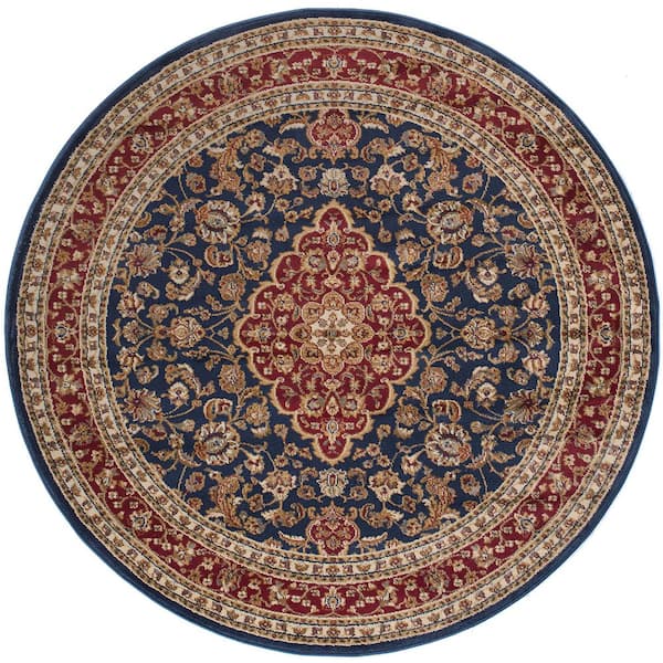 Tayse Rugs Sensation Border Navy 6 ft. Round Indoor Area Rug