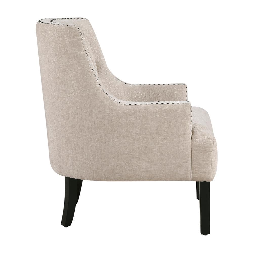 Beige Chenille Slope Arm Accent Chair with Nailhead Trim