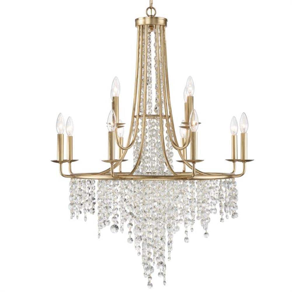 Antique Gold 12-Light Crystal Candle Chandelier