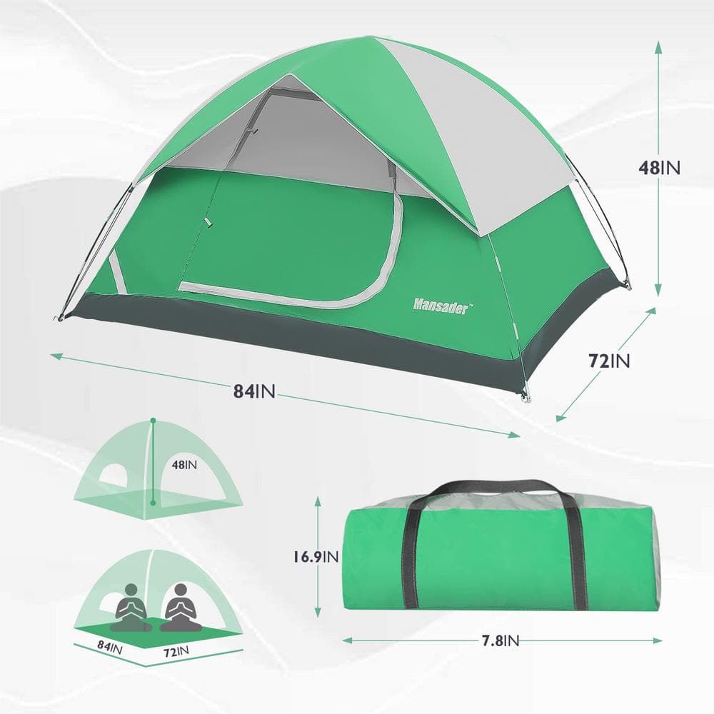 Green Dome 2-Person Three Season Camping Tent with Carry Bag
