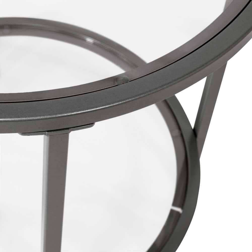 Pewter Round Metal and Glass End Table, 20 Inches