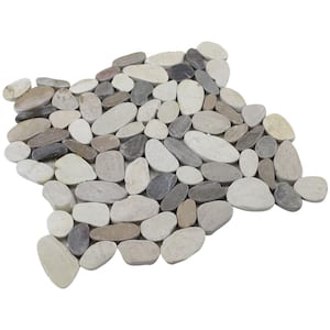 12 in. x 12 in. White, Grey and Tan Honed Sliced Pebble Floor and Wall Tile (5.0 sq. ft. / case)