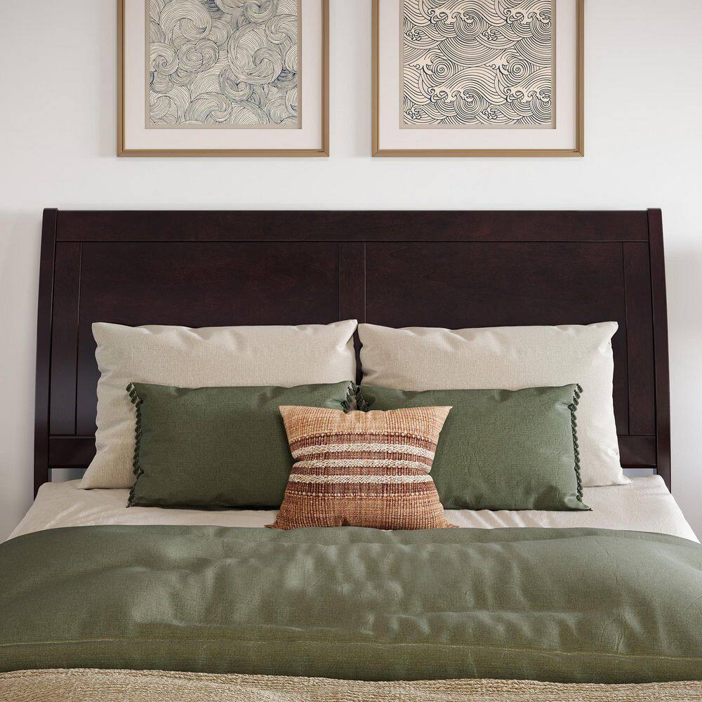 Valencia Espresso Full Wood Sleigh Platform Bed with Slats