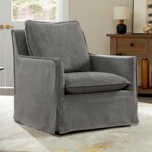 Spruce & Spring Thaddeus Grey Fabric Mid-Century Modern Accent Chair with Removable Cushions Arm Chair for Living Room or Bedroom