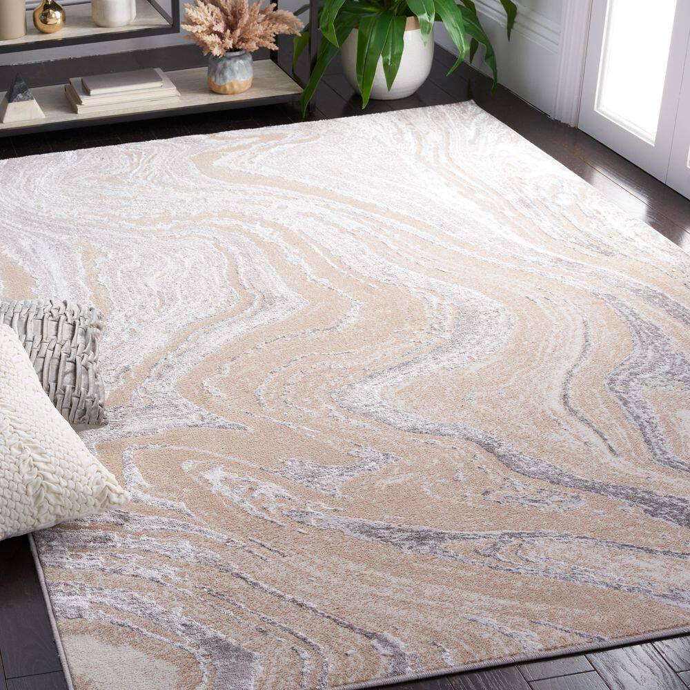 Amelia 8' x 10' Gray Beige Hand-knotted Synthetic Area Rug