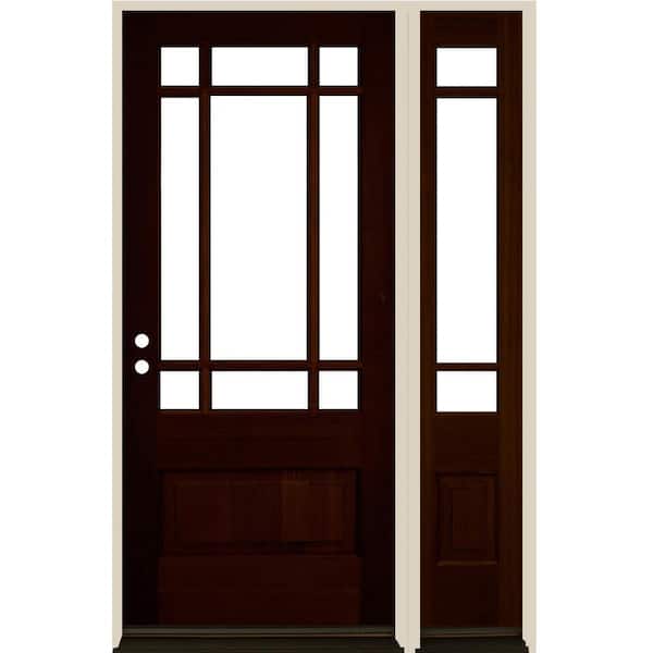 Krosswood Doors 36 in. x 80 in. 3/4 Prairie-Lite Red Mahogany Stain Right Hand Hemlock Wood Prehung Front Door Right Sidelite