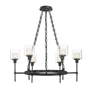 Cazadero 6-Light Weathered Pewter Chandelierwith Clear Glass Shades For Dining Rooms