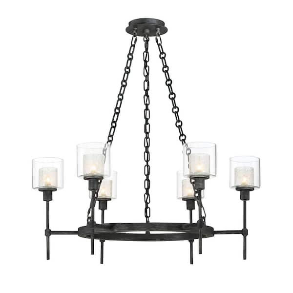 Designers Fountain Cazadero 6-Light Weathered Pewter Chandelierwith Clear Glass Shades For Dining Rooms
