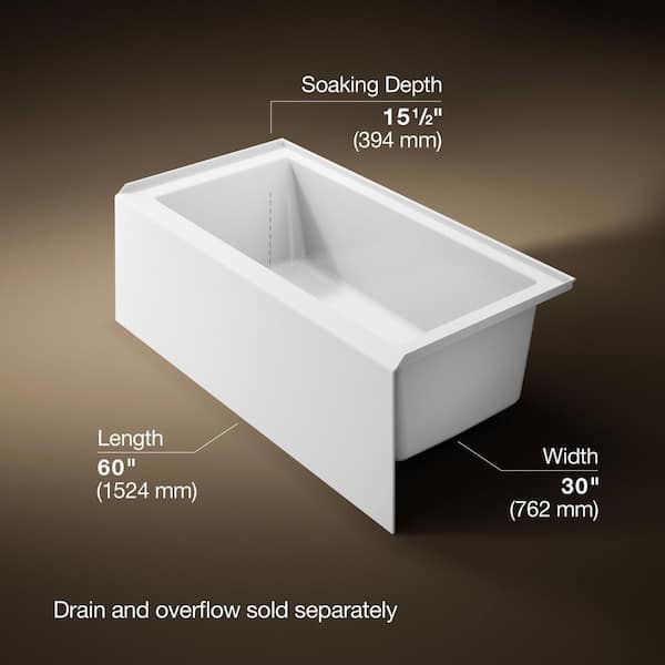 6*様 Provision Underscore Series TE#003 KOHLER Underscore 60 in. x 30 in. Soaking Bathtub with Right-Hand