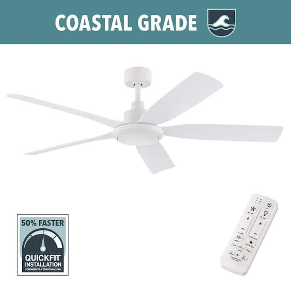 Amaia 56 in. Indoor/Outdoor Coastal Grade DC Motor Matte White Ceiling Fan with Adjustable White LED and Remote Included