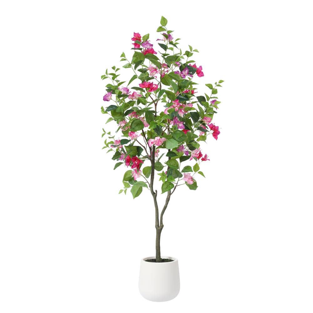 DR.Planzen 5 ft. Artificial Bougainvillea Tree with White Planter, Tall