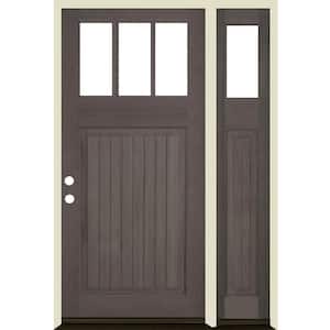 50 in. x 80 in. Craftsman V Groove RH 1/4 Lite Clear Glass Grey Stain Douglas Fir Prehung Front Door with RSL