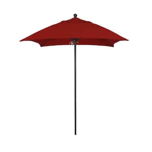 6 ft. Square Black Aluminum Commercial Market Patio Umbrella with Fiberglass Ribs and Push Lift in Jockey Red Sunbrella