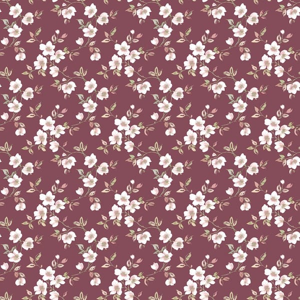 Unbranded Secret Garden Cranberry and Cream Delicate Flower Trail Non-Woven Non-Pasted Wallpaper Roll (Covers 57.75 sq.ft.)