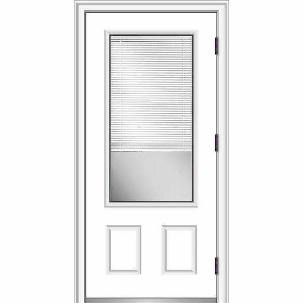 MMI Door 36 in. x 80 in. Internal Blinds Left Hand Outswing 3/4 Lite 2-Panel Clear Primed Steel Prehung Front Door w/ Brickmould