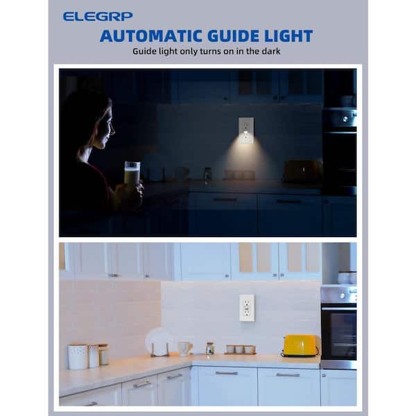 GFCI Outlet with Night Light, 15 Amp 125V Tamper Resistant Duplex wall outlet, Wall Plate included, Matte White 3PC
