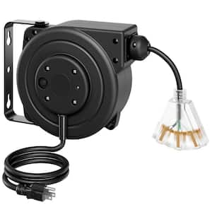 30 ft. 16/3 Gauge Outdoor Retractable Extension Cord Reel with 10 Amp Circuit Breaker Lighted Triple Tap Outlet Black