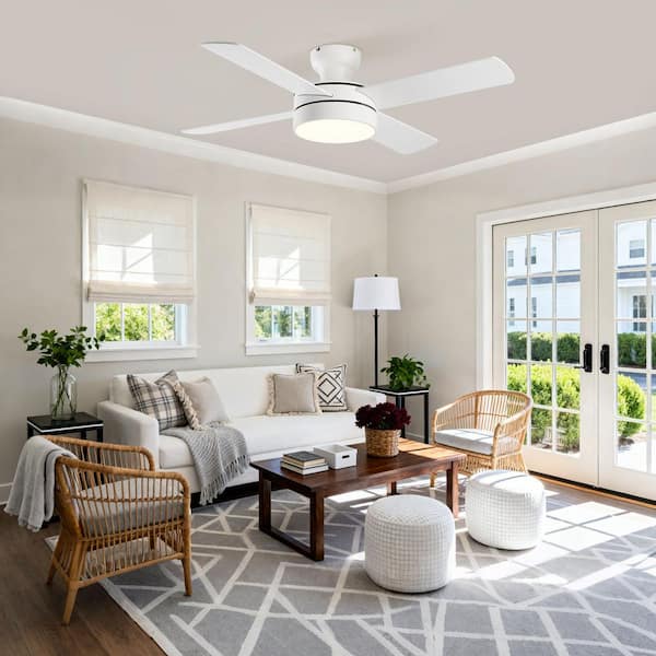 44 in. Modern White Indoor Flush Mount Ceiling Fan with Remote Low Profile Hugger LED Ceiling Fan for Bedroom