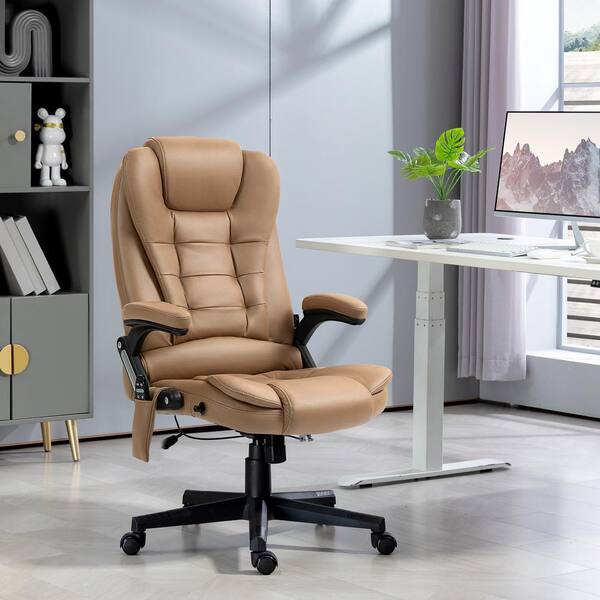 HOMCOM 6-Point Vibrating Polyester Massage Office Chair with Lumbar Heat,  Light Brown 921-171V85LR