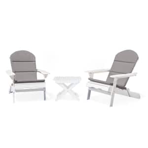 Carla White 3-Piece Wood Patio Conversation Set with Grey Cushions