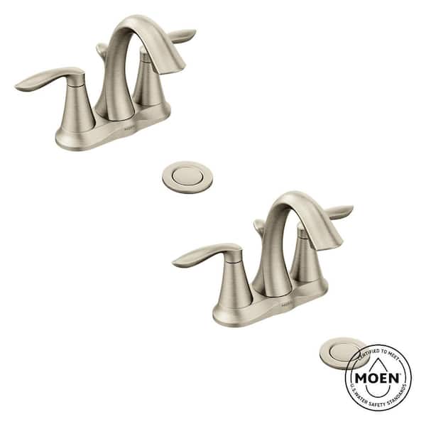 Eva 4 in. Centerset 2-Handle High-Arc Bathroom Faucet in Brushed Nickel (2-Pack)