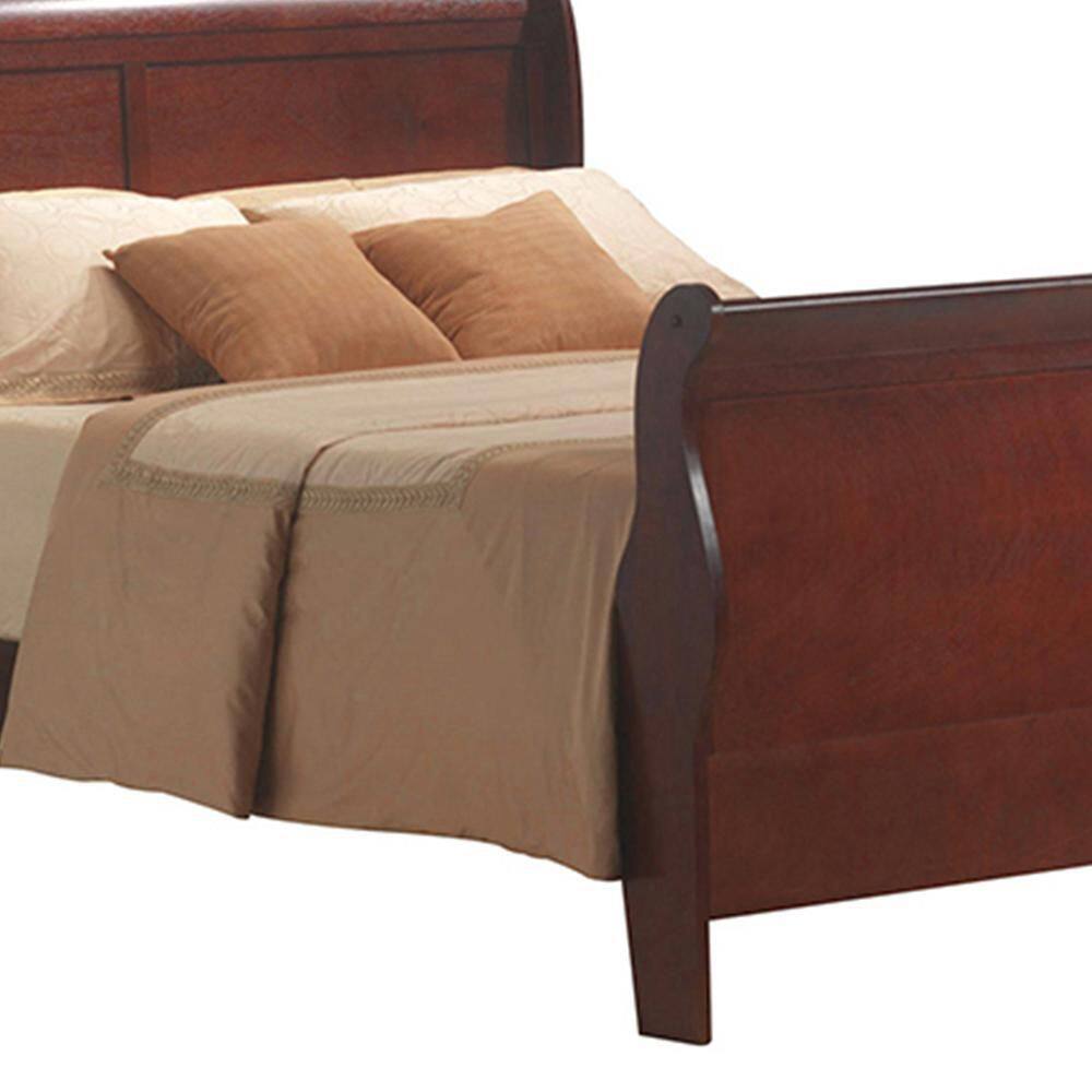 Cherry Pine Queen Sleigh Bed with Wood Headboard