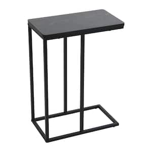 10.25 in. Black Oak Wide C-Shaped Side Table Black Metal Frame and Finish Top