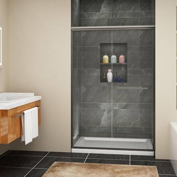 TOOLKISS 48 in. W x 72 in. H Double Sliding Semi-Frameless Bath Shower Door in Brushed Nickel with Clear Glass