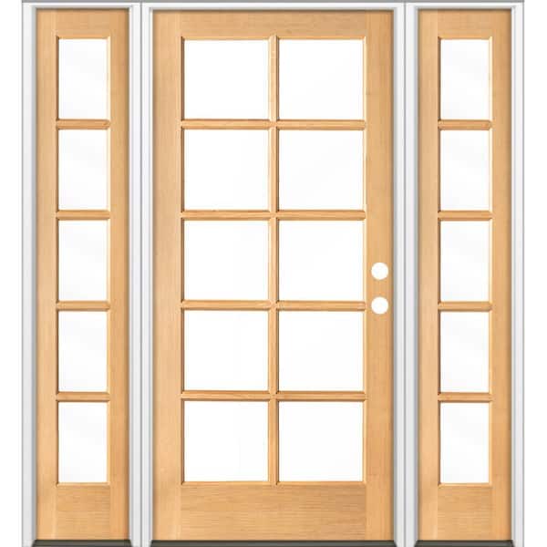 Krosswood Doors 64 in. x 80 in. French LH Full Lite Clear Glass Natural Stain Hemlock Prehung Front Door with DSL