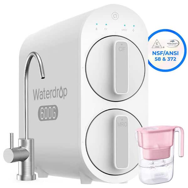 G2P600 600 GPD Tankless RO System, 7-Stage Filtration, Reduces PFAS, FCC Listed Elfin Pink Water Filter Pitcher (7-Cup)