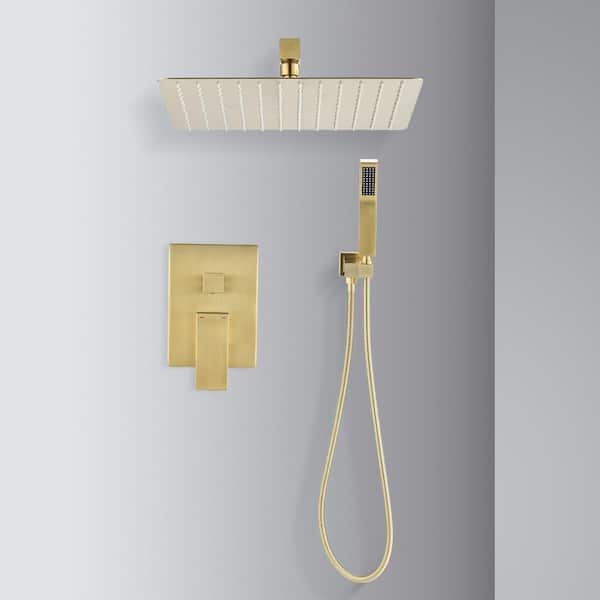 Nestfair 1-Spray Patterns with 2.5 GPM 12 in. Tub Wall Mount Dual Shower Heads in Gold