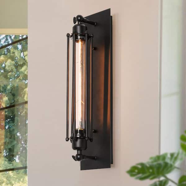Farmhouse Matte Black Rectangle Wall Lamp 1-Light Industrial Sconce for Ambiance in Living Dining Room Kitchen Corridor