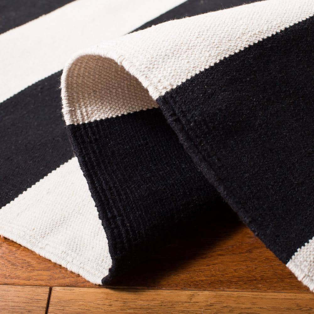 Black and Ivory Striped Cotton Runner Rug