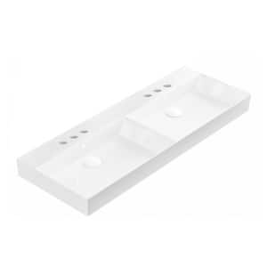 Energy 120 Wall Mount or Vessel Rectangular Bathroom Sink in Glossy White with 3 Faucet Holes