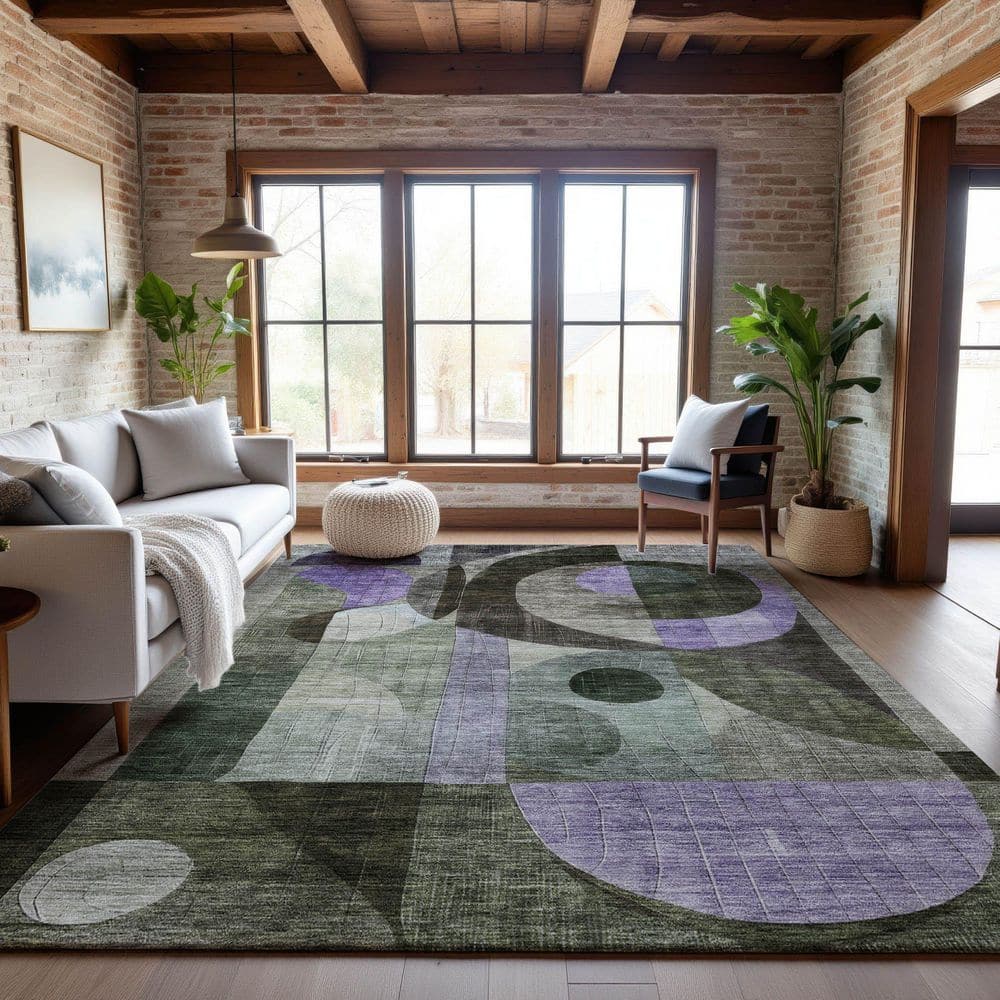 Mayfield Premium Machine Washable Abstract AMF1117 Olive 3 ft. x 4 ft. Area Rug price history on PriceWatchPro