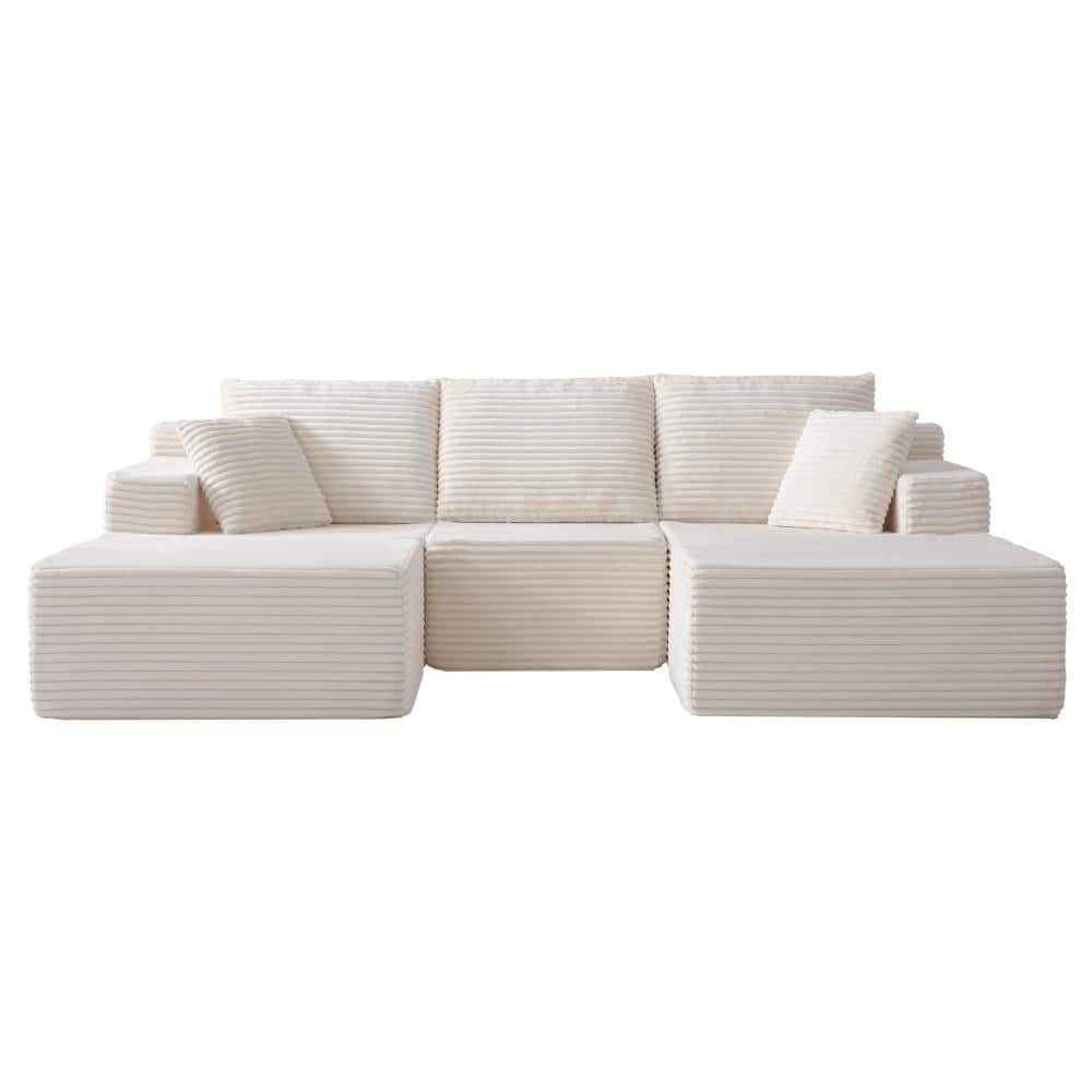 103 in. U-Shaped Modular 5-piece Corduroy Sectional Sofa with Deep Memory Foam in White durable construction price history on PriceWatchPro