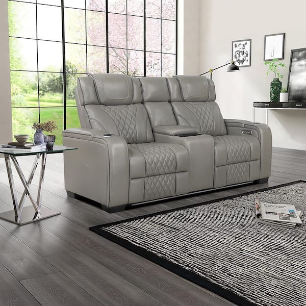 Lazzara Cassian 72 in. W Gray Leather 2-Seater Power Double
