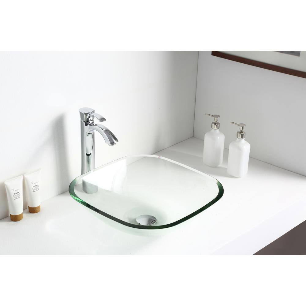 Cadenza 16.5'' Clear Tempered Glass Square Vessel Sink